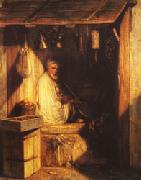 Alexandre Gabriel Decamps Turkish Merchant smoring in His shop china oil painting reproduction